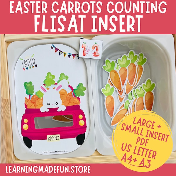 Easter Carrots Counting to 20, Printable Flisat Insert, Trofast Insert, Preschool Pretend Play, Toddler Dramatic Play, Sensory Table, Bunny