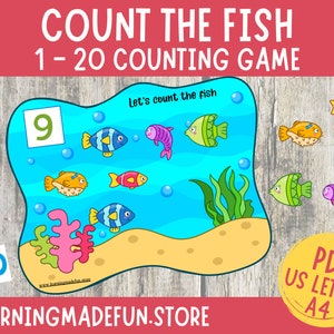 FIsh Counting Activity, Numbers 1-20 Count, Ocean Count activities toddlers, Summer Math Centers, Preschool Printable, Counting worksheets