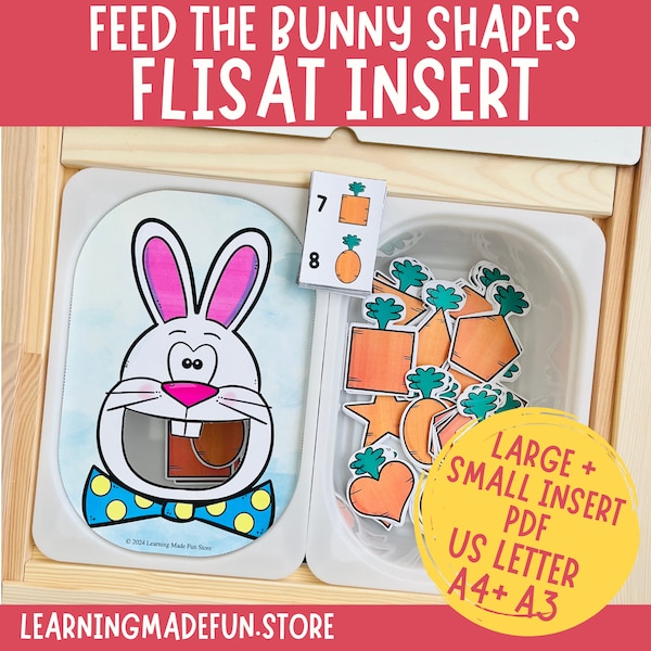 Feed the Bunny Shapes Printable Flisat Insert, Trofast Insert, Preschool Pretend Play, Toddler Dramatic Play, for Sensory Table, Shape Sort