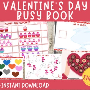 Valentines Day Busy Book, Busy Book Printable, Learning Binder, Preschool Busy Book, Busy Binder Toddler, 14 February Activity, Math Centers