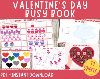 Valentines Day Busy Book, Busy Book Printable, Learning Binder, Preschool Busy Book, Busy Binder Toddler, 14 February Activity, Math Centers