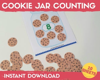 Cookie Jar Counting Activity, Numbers 1-10 Count, Count activities for toddler, Homeschool Learning, Preschool Printable, Counting worksheet