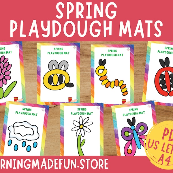 SPRING Play Dough Mats, Printable Play Doh Toddler Activitiy, Spring Homeschool Montessori Kindergarten Pre-K Preschool Centers Bugs Flowers