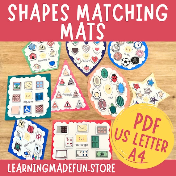 2D Shapes Matching Mats Game, Sort by Shape Activity, Shape Matching, Learning Activities for Toddlers, Shapes Busy Bags, Preschool Math,