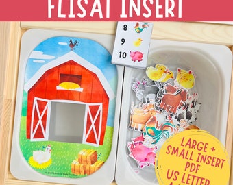 Conteo de animales de granja, inserto Flisat imprimible, inserto Trofast, juego de simulación preescolar, juego dramático para niños pequeños, para mesa sensorial, aprendizaje