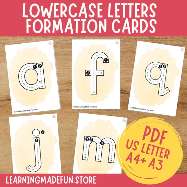 Lowercase Letter Formation Flashcards, Learning Alphabet Cards, ABC Cards, Learn to write, Literacy Center Preschool Kindergarten Homeschool