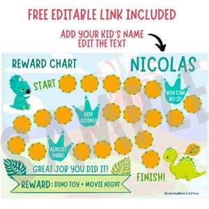EDITABLE Dinosaurs Reward Chart Kids, Reward Chart Printable Toddler, Sticker Reward Chart, Behaviour Chores Chart, Potty Training Chart image 6