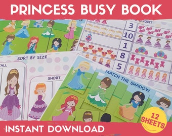 Toddler Busy Book, Princesses Learning Binder, Toddler Learning Folder, Printable Busy Binder, Activity Worksheets, Preschool Centers