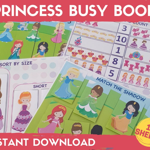 Toddler Busy Book, Princesses Learning Binder, Toddler Learning Folder, Printable Busy Binder, Activity Worksheets, Preschool Centers