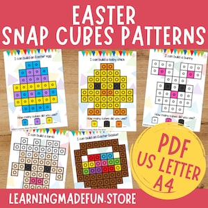 Oster-Snap Cubes Mats, Verbindungswürfel Aufgabenkarten, Vorschule, Kindergartenspiel, Mathezentern, Feinmotorik, Zählen druckbar