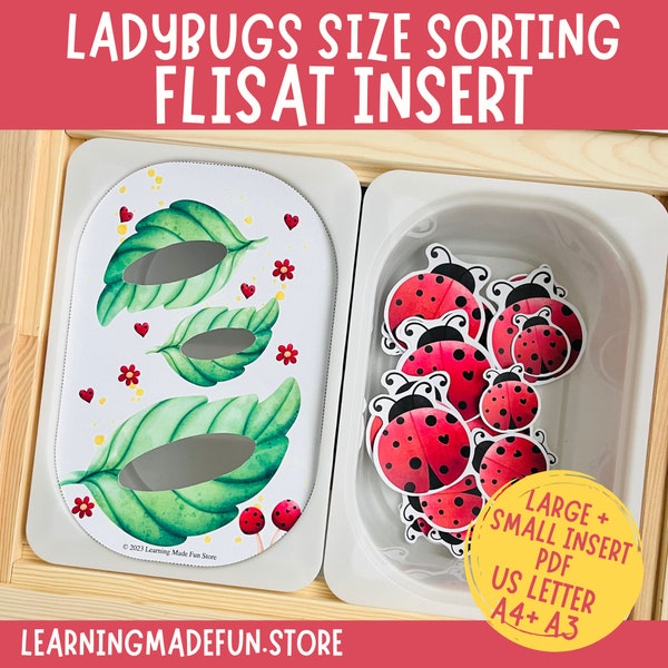 Ladybugs Sort by size, Flisat Insert, Trofast Insert, Flisat Printable, Preschool Pretend Play, Toddler Dramatic Play, Insects Sensory Table