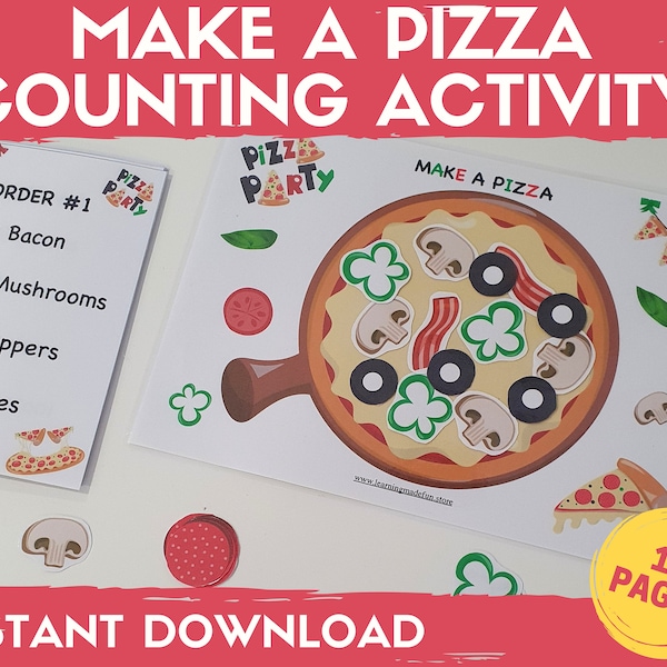Hojas de trabajo preescolares para contar pizzas imprimibles, juego dramático de simulación, conteo de números del 1 al 10, actividades de conteo para niños pequeños, aprendizaje en casa