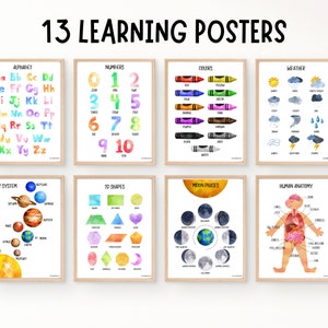 Conjunto de carteles educativos, carteles de aula, educación en el hogar imprimible, decoración de pared, Montessori, carteles de aprendizaje para niños pequeños, arte de pared de guardería