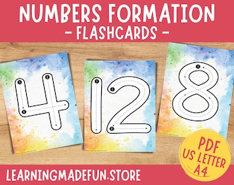 Numbers Formation Flash Cards, Learning the Numbers Cards, Tracing Cards, Learn to write, Math Center, Preschool, Kindergarten, Homeschool