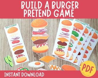 Build a Burger Pretend Play, Burger Dramatic Play, Preschool Center, Printable, Role Play Set Kids, Kindergarten, Learning Activity, Toddler