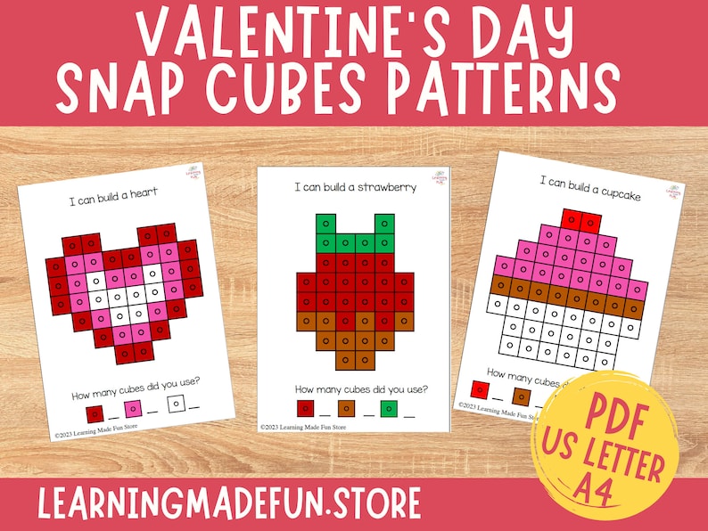 Valentine's Day Snap Cubes: Preschool Math Task Cards (digital Download ...