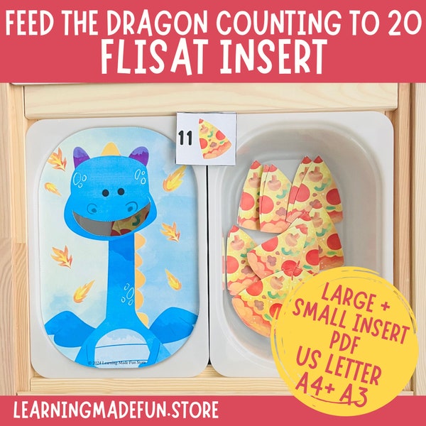 Feed the Dragon Counting, Printable Flisat Insert, Trofast Insert, Preschool Pretend Play, Toddler Dramatic Play, for Sensory Table