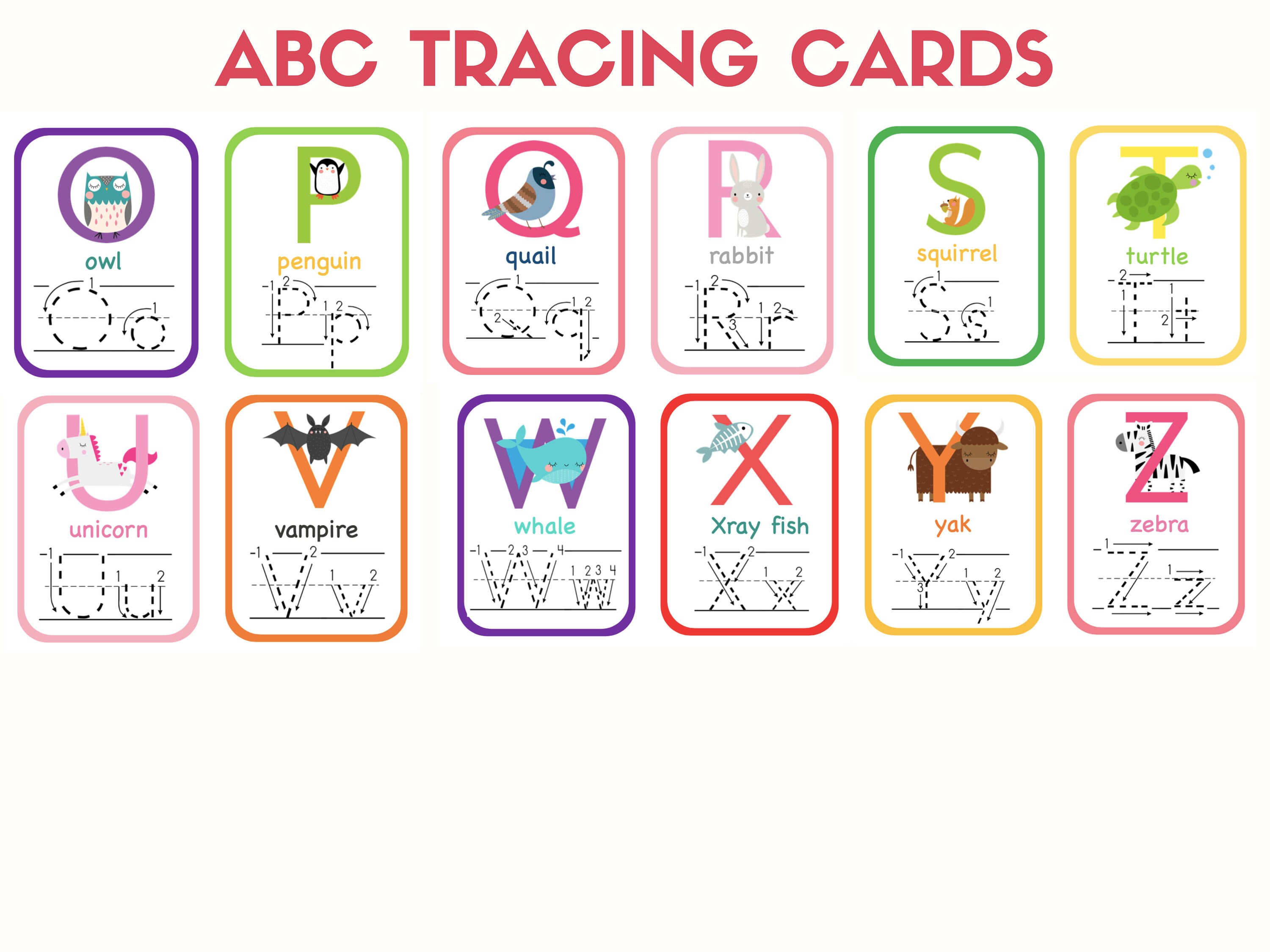 Alphabet Tracing Printable Flashcards Abc Flashcards Etsy Uk