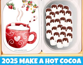 Christmas Hot Cocoa Counting to 20, Printable Flisat Insert, Trofast Insert, Preschool Pretend Play, Toddler Dramatic Play, Sensory Table