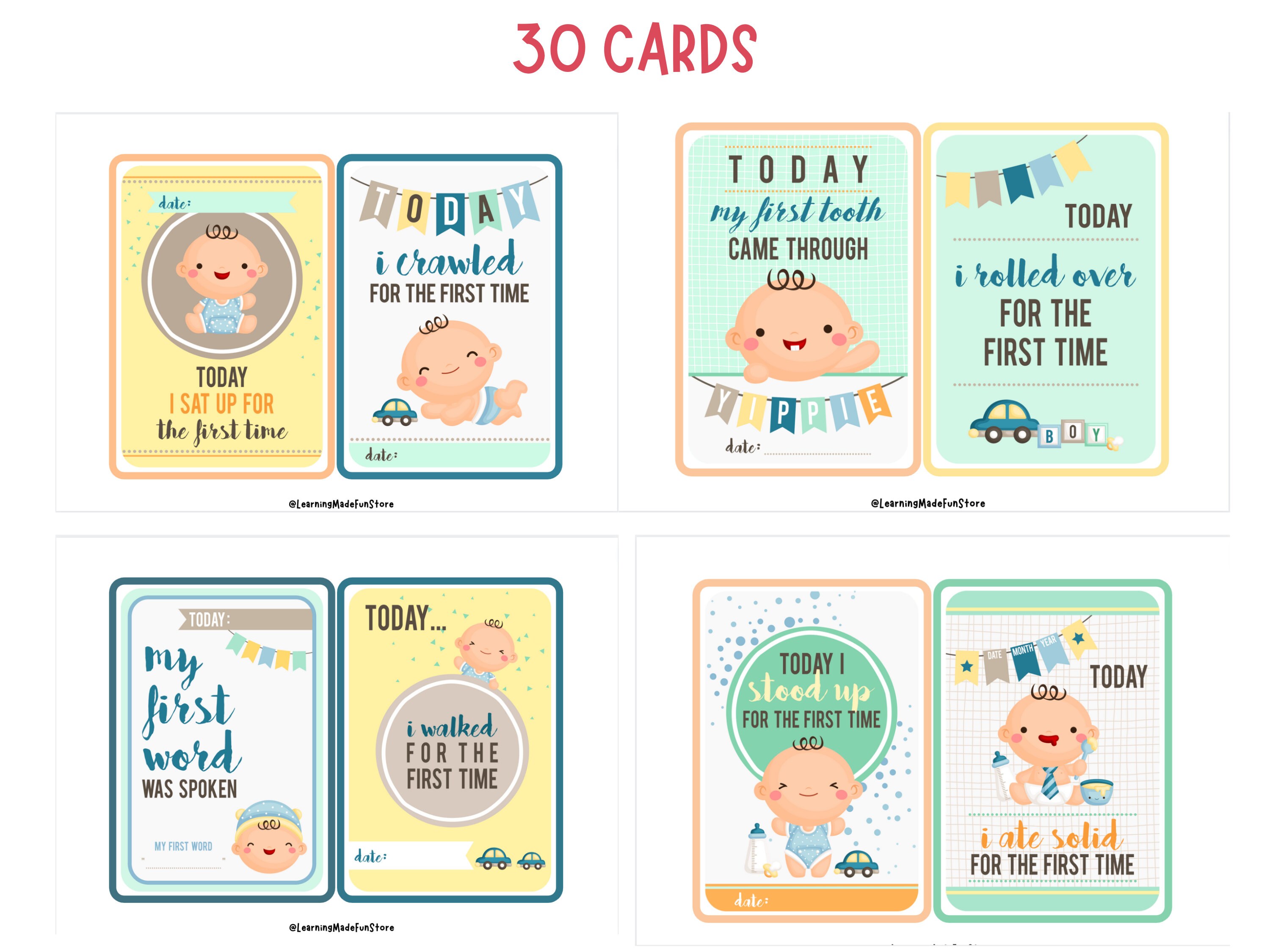 Baby Boy Milestone Cards, Printable Month Cards, Baby Shower Gift, Mom ...