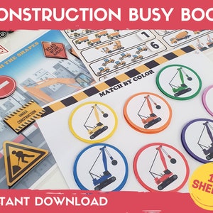 Construction Busy Book Printable, Busy book for toddlers, Worksheets for kids, Learning Folder, Learning Binder, Preschool Curriculum