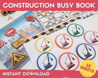 Construction Busy Book Printable, Busy book for toddlers, Worksheets for kids, Learning Folder, Learning Binder, Preschool Curriculum