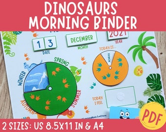 Morning Calendar Circle Time Printable Binder, Preschool, Pre-K, Kindergarten Morning Time Learning, Dinosaur Morning Binder, Daily Calendar
