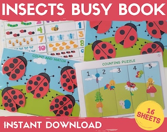 Toddler Busy Book, Insects Learning Binder, Toddler Learning Folder, Printable Busy Binder, Activity Worksheets, Bugs Preschool Centers