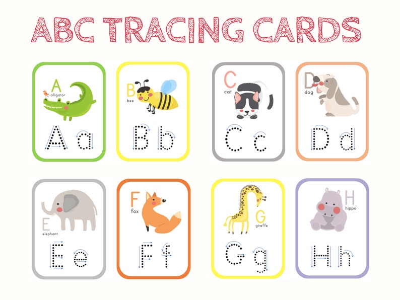 Alphabet Tracing Printable Flashcards ABC Flashcards | Etsy