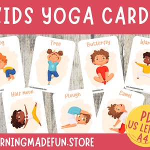 Kids Yoga Cards, Children’s Yoga Pose, Yoga Flash Cards, Montessori Printable Cards for Toddler, Fitness Activity, Group Class Exercises