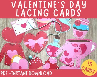 Tarjetas de San Valentín con lazos: actividad de motricidad fina (PDF)