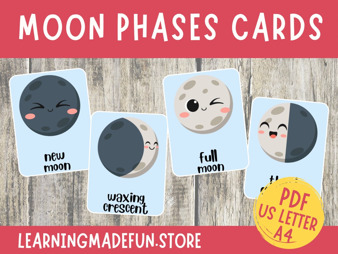Moon Phases Flashcards, Phases of the Moon Cards Printable, Toddler ...