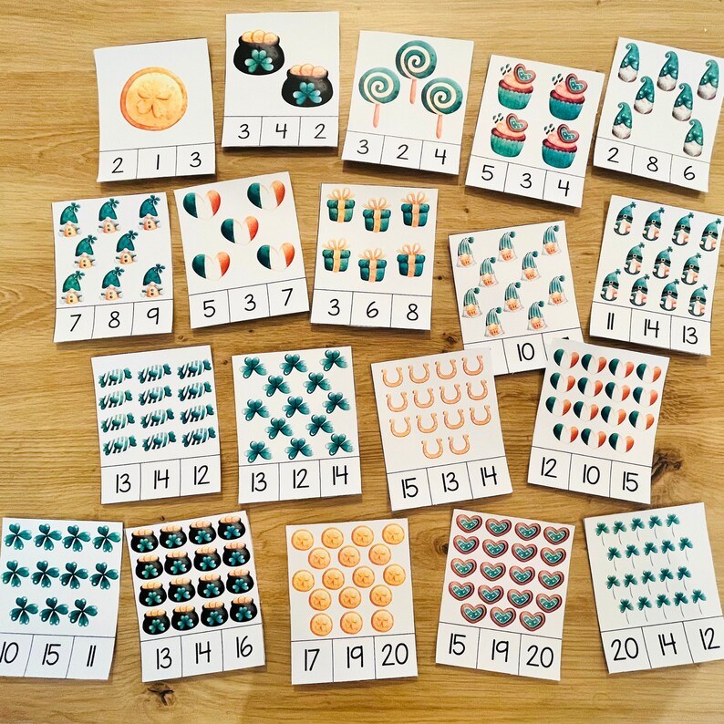 Tarjetas de conteo y recorte de San Patricio: Números del 1 al 20 ...