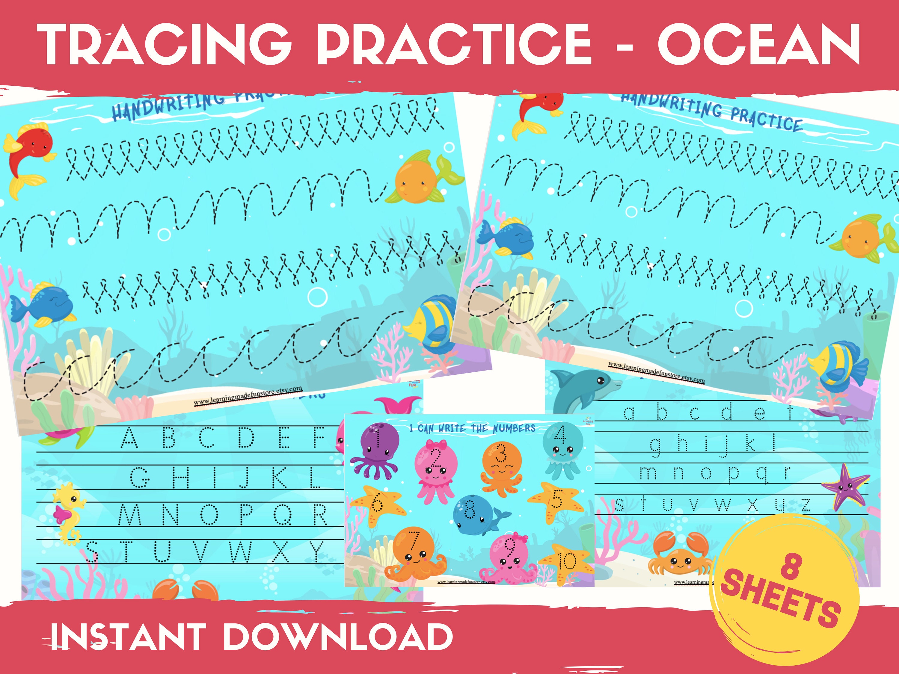 ocean tracing practice abc tracing sheets tracing etsy