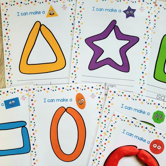 Play Dough Shape Mats, Shape Tracing Cards, Kindergarten, Preschool