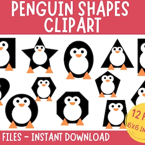 Penguin Shapes Clipart, 2D Shapes Clip Art, Penguins Clipart, Commercial Use, Digital Clip Art, Classroom Clipart, Learning Shapes, PNG