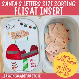 Navidad Ordenar por tamaño, Inserto Flisat imprimible, Inserto Trofast, Juego dramático de simulación preescolar, Mesa sensorial para niños pequeños, Cartas de Papá Noel
