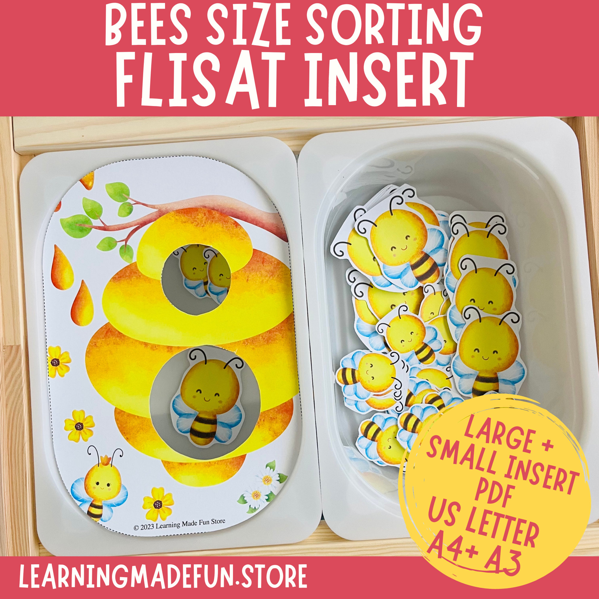 Bees Size Sorting Flisat Insert, Preschool Printable (PDF Pattern) - Etsy