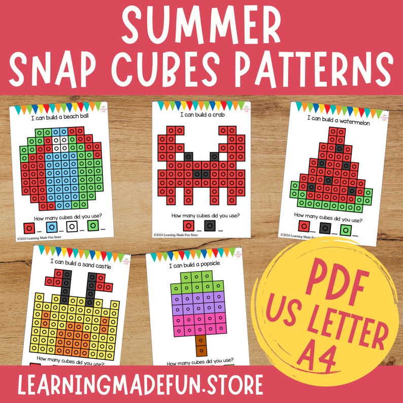 Summer Snap Cubes Mats: Preschool Math Game (PDF Download) - Etsy