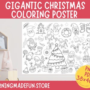 Giant Christmas Coloring Poster, Christmas Party Coloring Page, Activity Sheet, Printable Placemat Games Table Mat, Kids Activity Table Mat