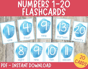 Montessori Numbers Cards, Counting Practice Flash Cards, Flash Cards for Preschool, Pre-k, Kindergarten, Counting to 20, Preschool Math