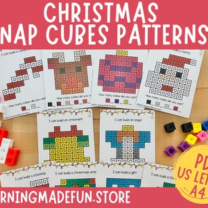 Weihnachten Snap Cubes Matten, Verbinden von Würfeln Aufgabenkarten, Vorschule, Kindergartenspiel, Mathezentren, Feinmotorik, Zählen zum Ausdrucken