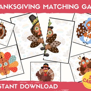 Thanksgiving Matching Game, Turkey Matching Activity, Printable Games, Toddler Matching Activity, Learning Binder, Busy Book Printable