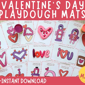 Valentines Day Play Dough Mats Printable Play Doh Activity Fine Motor Skills Gift for Toddler Preschool Kindergarten Pre-K Learning