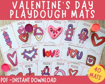 Tapis de pâte à jouer pour la Saint-Valentin Activité de Play Doh imprimable Cadeau de motricité fine pour l’apprentissage préscolaire de la maternelle des tout-petits