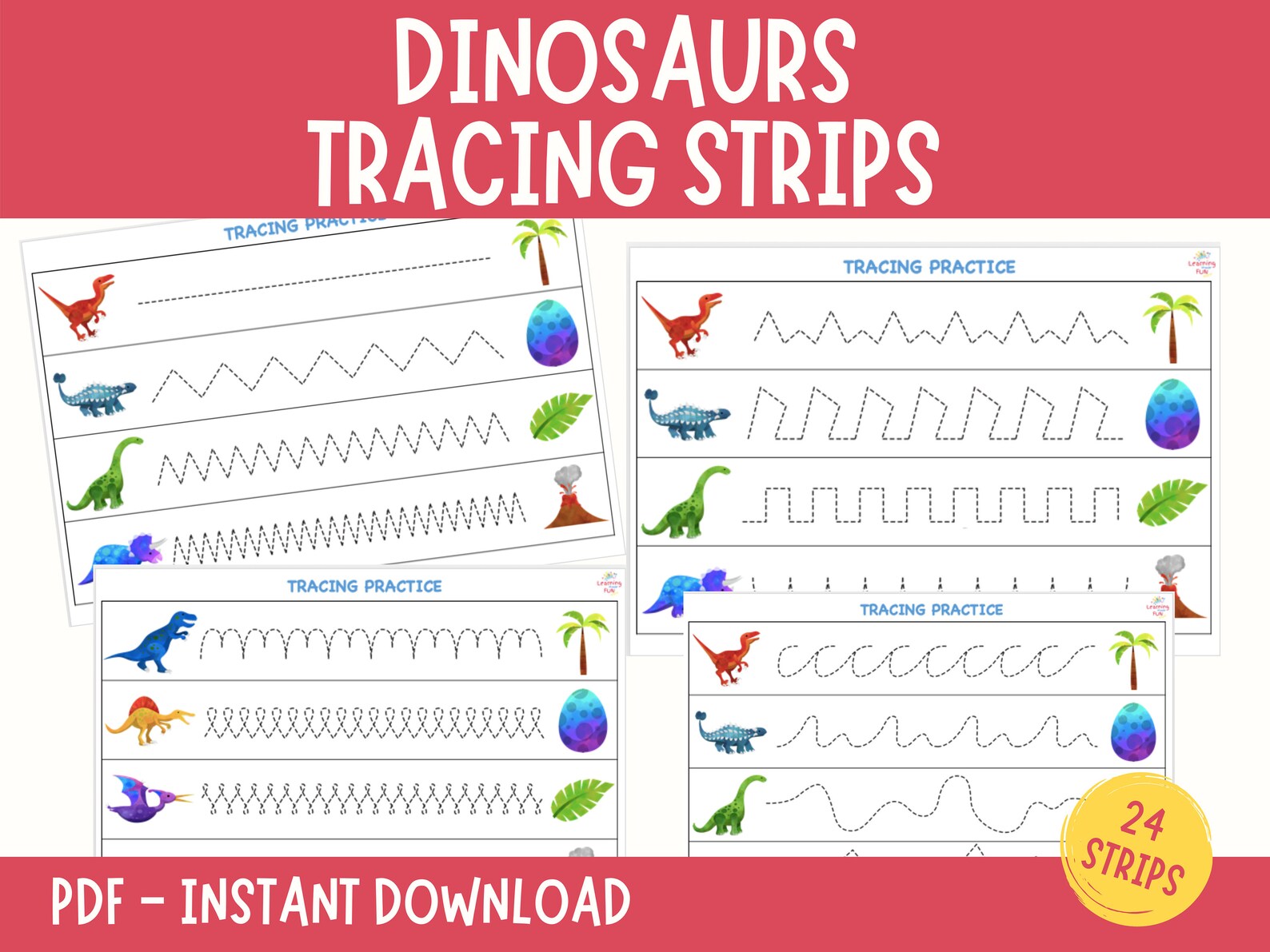 Dinosaurs Tracing Practice, Tracing Strips, Fine Motor Skills, Tracing