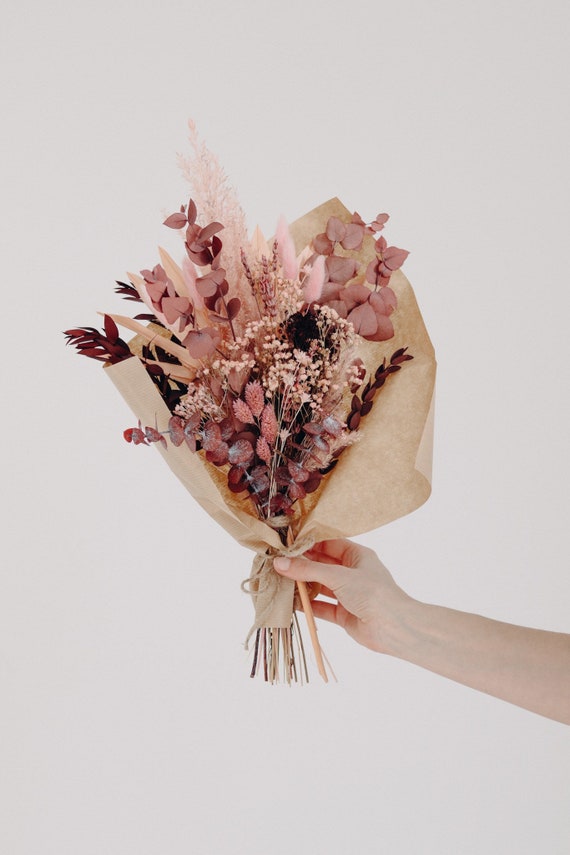 Dried Flower Bouquet passion Dried Flowers Bouquet Pink Rosé Dried Flowers  Eucalyptus Pampas Grass 