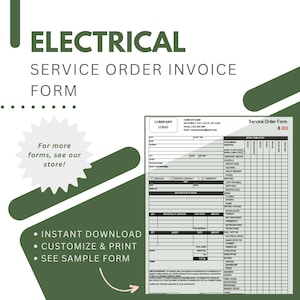 Electrician Service Order Form Invoice, Editable & Printable