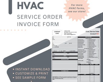 Aanpasbaar factuurformulier HVAC-servicebestelling, bewerkbaar en afdrukbaar