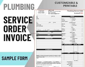 Plumbing Service Order Form Invoice, Editable & Printable